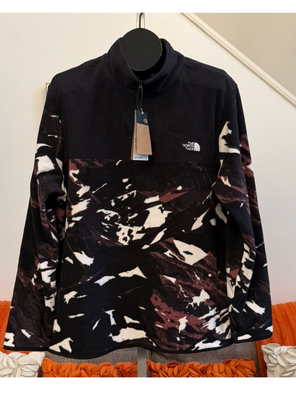 NWT The North Face Women's Plus TKA 1/4 Zip Wild Ginger Snowcap Mountains Print